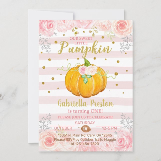 Our sweet little pumpkin 1st first birthday invite (Front)