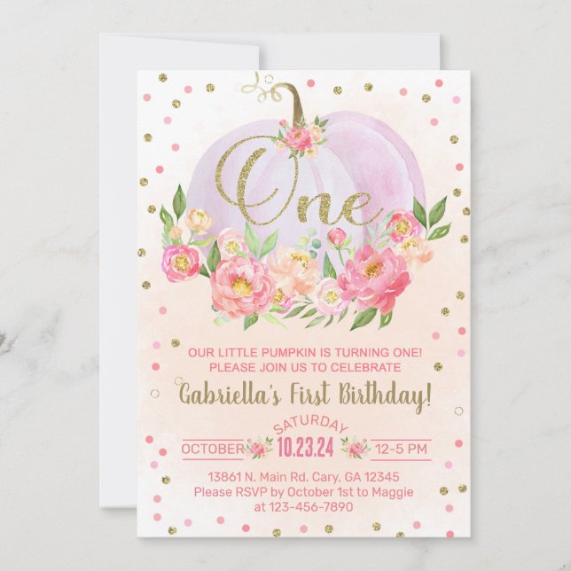 Our sweet little pumpkin 1st first birthday invite (Front)