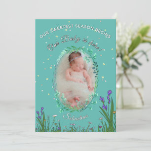 Our Sweetest Season Begins Cyan Floral Baby Invitation