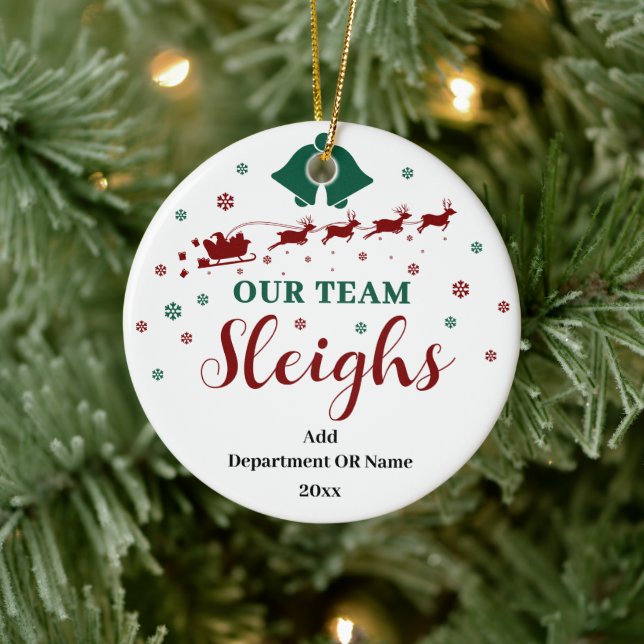 Our Team Sleigh Christmas Gift for Employees Ceramic Ornament (Tree)