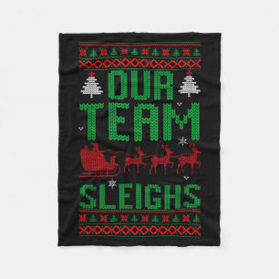 Our Team Sleighs Christmas Reindeers Santa's Fleece Blanket