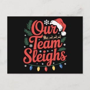 Our Team Sleighs Christmas Santa Reindeer Lights Holiday Postcard