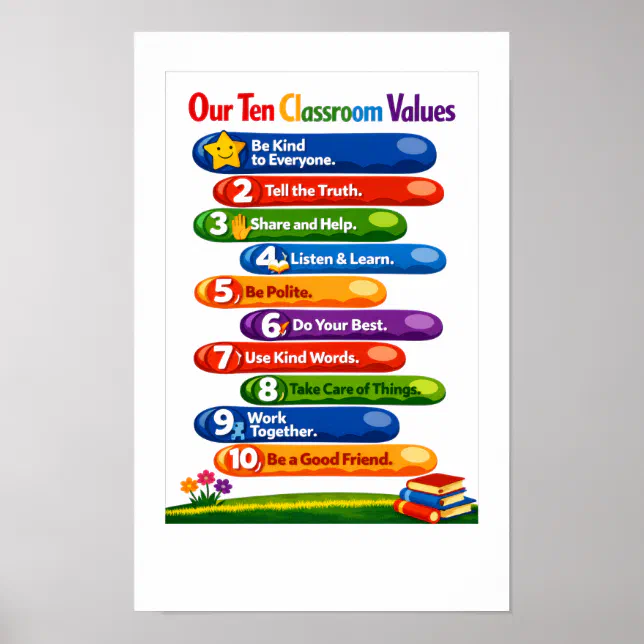 Our Ten Classroom Values – 11x17 Landscape Poster | Zazzle