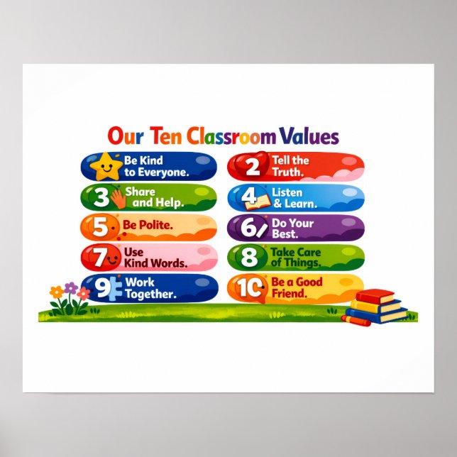 Our Ten Classroom Values – 16x20 Landscape Poster (Front)