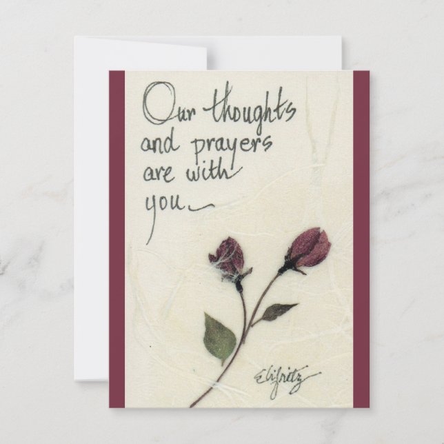 Our thoughts and prayers saying roses note card (Front)