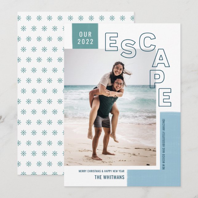 Our Travel Escape | Beach Modern Photo Christmas Holiday Card (Front/Back)