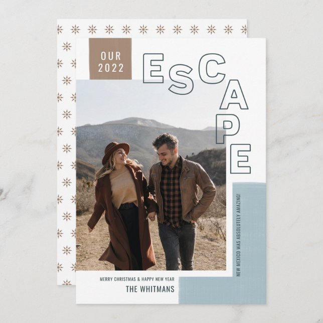 Our Travel Escape | Boho Modern Photo Christmas Holiday Card (Front/Back)