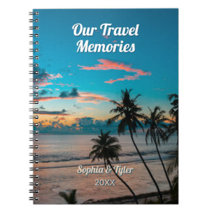 Our Travel Memories, DIY Names & Year, Palm Trees Notebook
