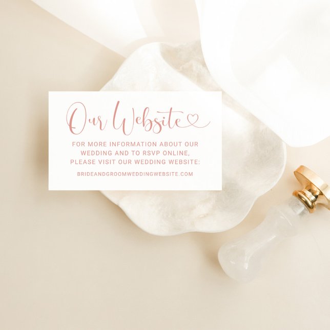 Our Website Modern Rose Gold Heart Script Wedding Enclosure Card (Creator Uploaded)