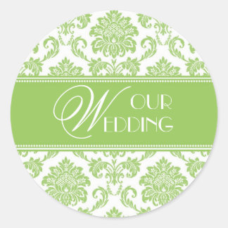 Our Wedding Apple Green Damask Sticker