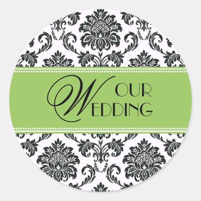 Our Wedding Apple Green Damask Sticker (Front)