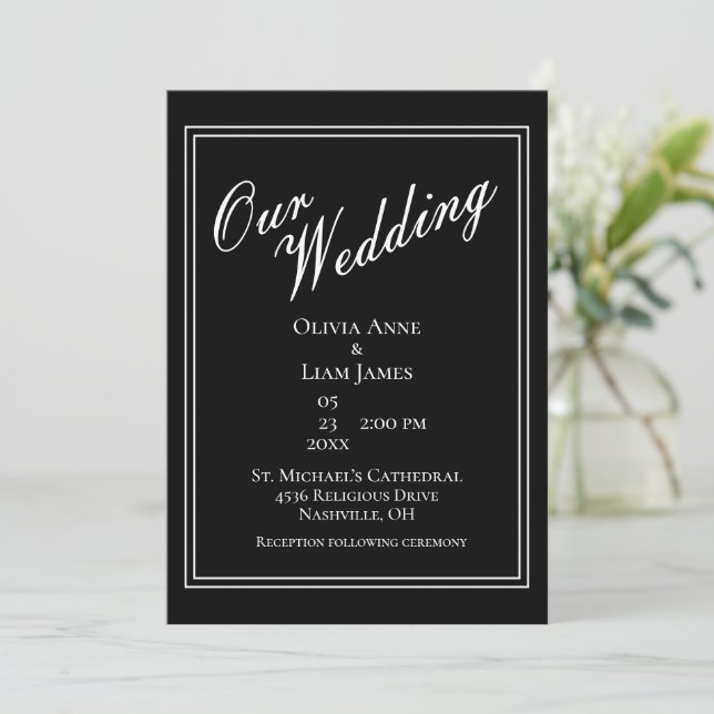 Our Wedding Black White Modern Elegant Wedding Invitation (Standing Front)