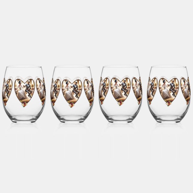 Our Wedding Day Bliss Elegant Stemless Wine Glass (Front)