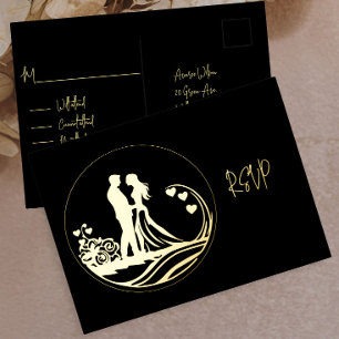 Our Wedding Day Couple Gold Foil RSVP Holiday Postcard