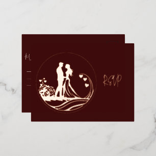 Our Wedding Day Couple Rose Gold Foil RSVP Holiday Postcard
