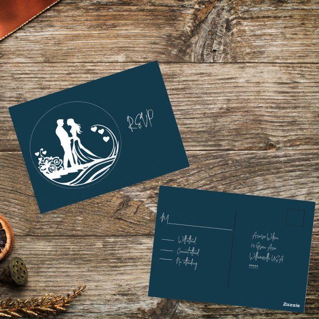 Our Wedding Day Couple Silver Foil RSVP Foil Holiday Postcard (Creator Uploaded)