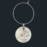Our Wedding Day Dove | DIY Name & Date Wine Charm<br><div class="desc">Wine charm. Featuring a beautiful white dove and gold wedding rings. Please be aware the name and date will be very small in size but you can increase the size or even delete it. ⭐This Product is 100% Customisable. Graphics and / or text can be added, deleted, moved, resized, changed...</div>