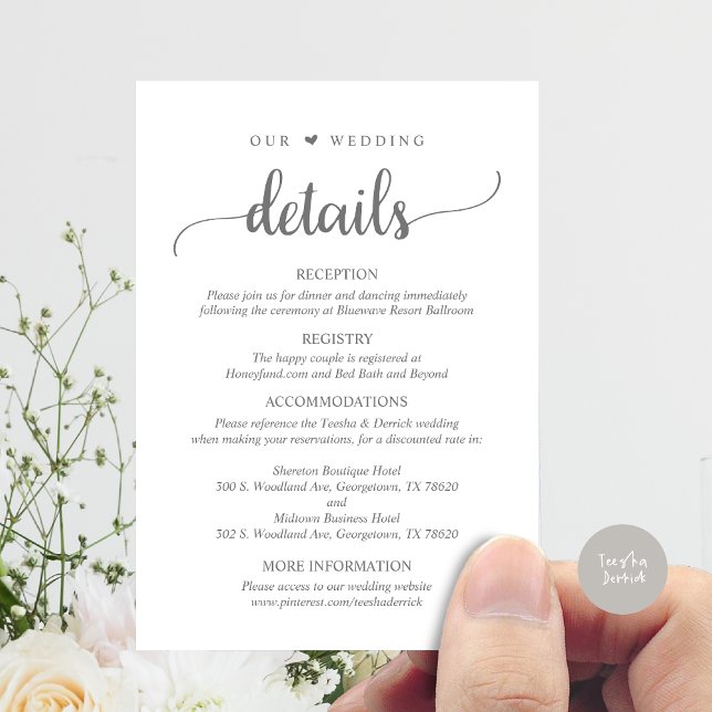 Our Wedding Details, Rustic Dark Grey Enclosure Card (Our Wedding Details, Rustic Script Invitation Enclosure Card, in Dark Grey)