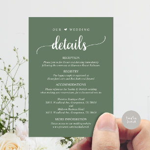 Our Wedding Details, Rustic Forest Sage Green Enclosure Card