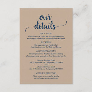 Our Wedding Details,  Rustic Navy Blue Script Enclosure Card