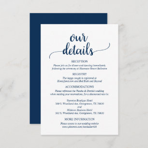 Our Wedding Details, Rustic Navy Blue Script  Enclosure Card