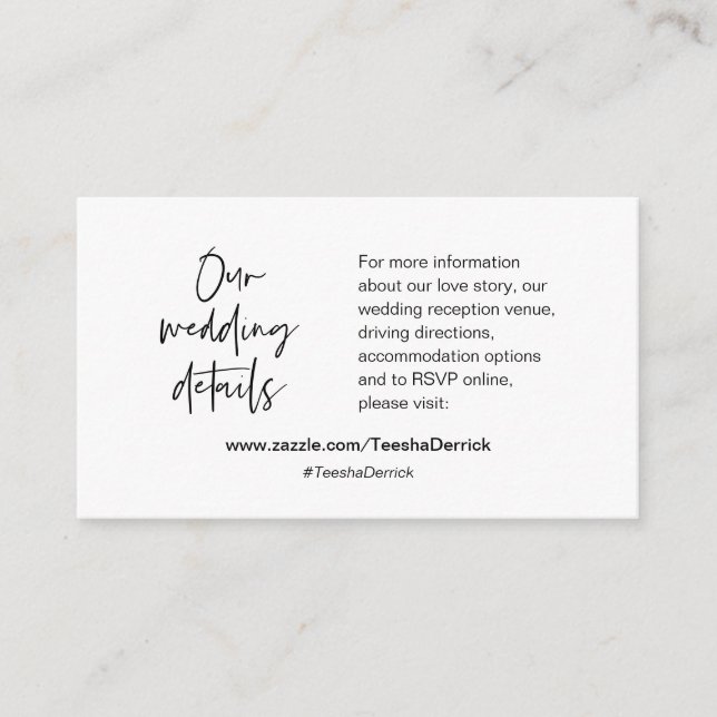 Our wedding details, website, RSVP, Enclosure Card (Front)