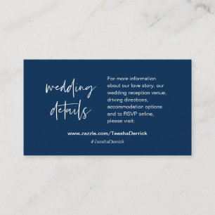 Our wedding details, website, RSVP, Navy Blue Enclosure Card