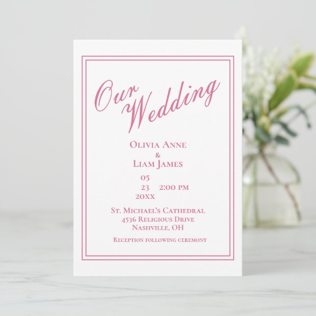 Our Wedding Dusty Rose Modern Elegant Wedding Invitation (Standing Front)