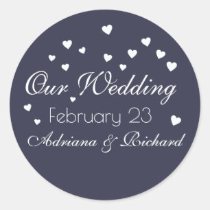 our wedding elegant love blue  classic round sticker