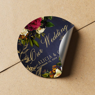 Our wedding elegant navy burgundy gold wedding classic round sticker