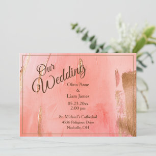 Our Wedding Gold Pink Peach Watercolor Wedding Invitation