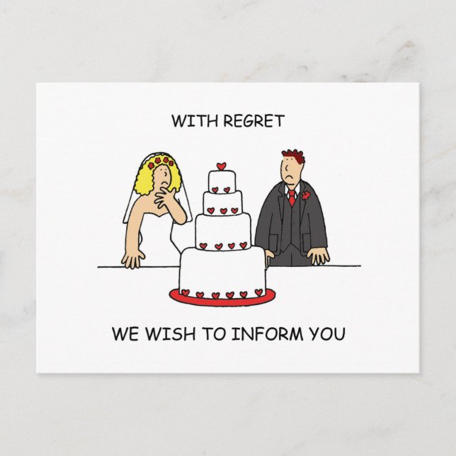 Our Wedding is Cancelled, Humourous Couple. Announcement Postcard (Front)