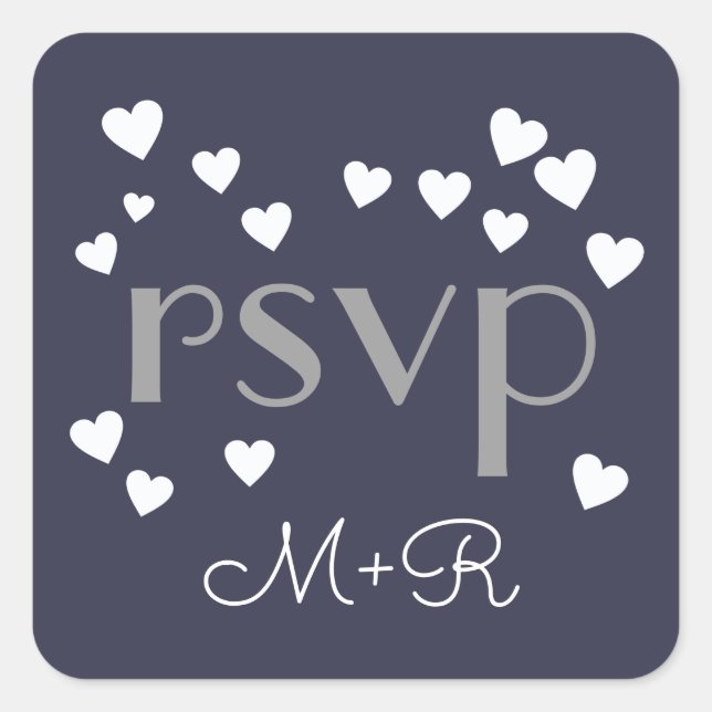 our wedding love + initials r.s.v.p. blue  square sticker (Front)
