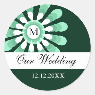 Our Wedding Monogram Stickers(10) Trendy Floral Classic Round Sticker