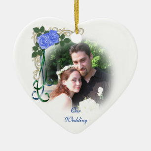 Our wedding Photo Ornament blue roses