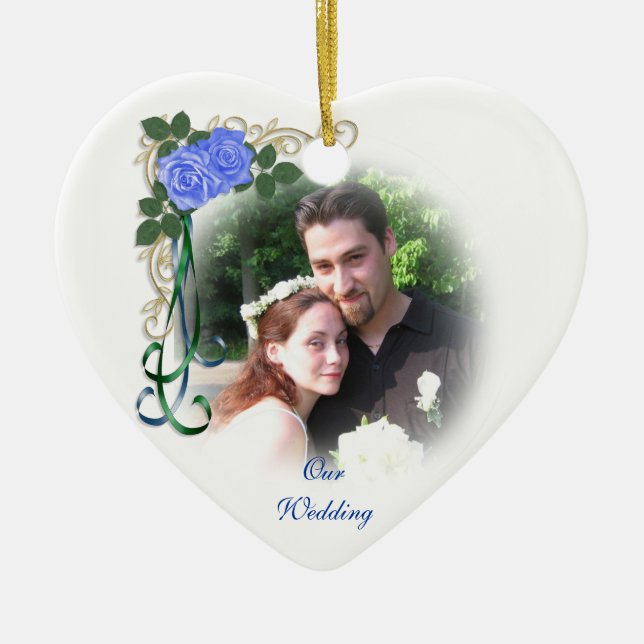 Our wedding Photo Ornament blue roses (Front)