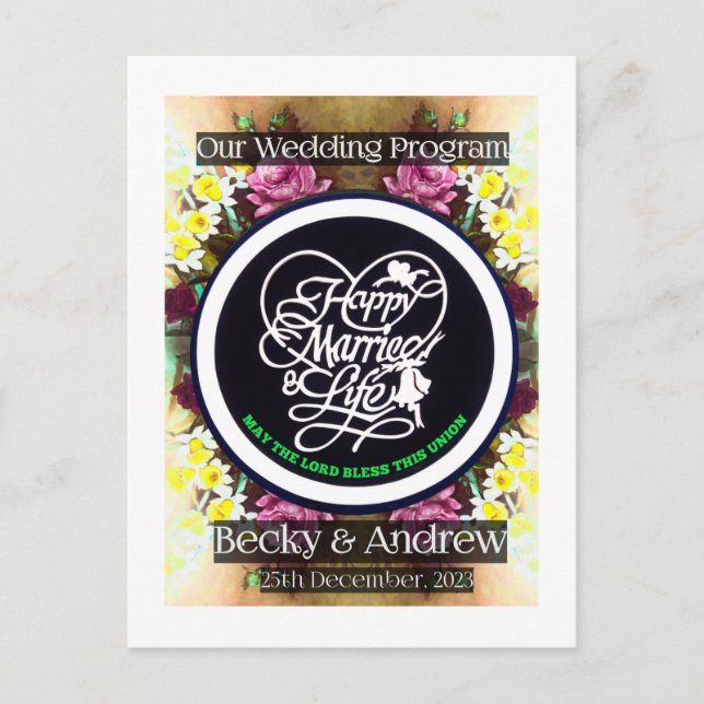 Our Wedding Program Pamplet   Postcard (Front)