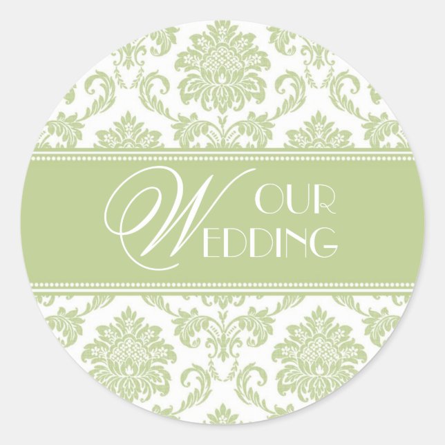 Our Wedding Sage Damask Sticker (Front)