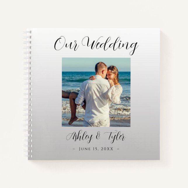 Our Wedding, Silver Gradient, Names, Date & Photo Notebook (Front)