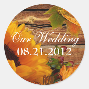 Our Wedding Stickers Round, Rustic Fall Sunflower