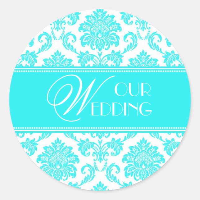 Our Wedding Turquoise Damask Sticker (Front)