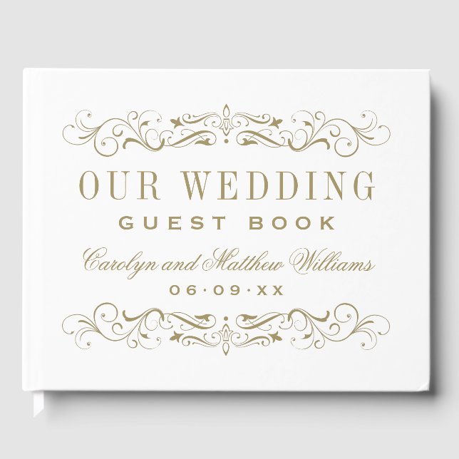 Our Wedding Vintage Antique Gold Flourish Guest Book (Front)