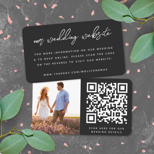Our Wedding Website | QR Code Simple Photo RSVP Enclosure Card (Direct guests seamlessly to your wedding website using this QR code photo invite enclosure card)