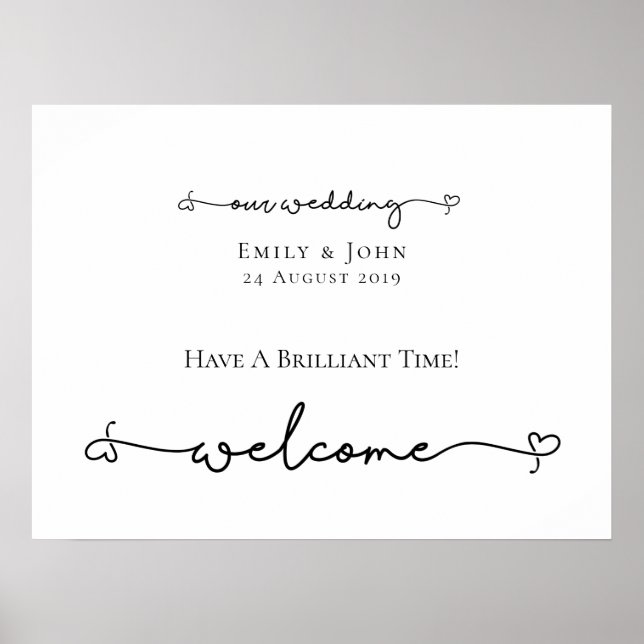 Our Wedding Welcome Heart Swashes Script Sign (Front)