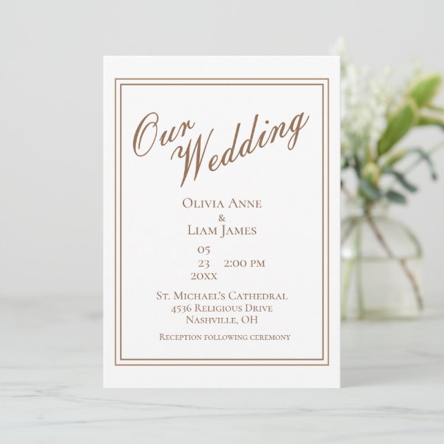 Our Wedding White Modern Elegant Wedding Invitation (Standing Front)