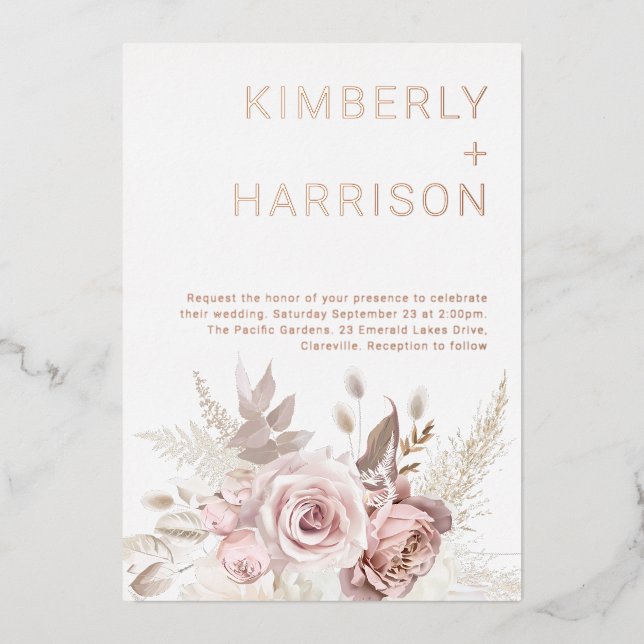 Our Wonderful Wedding: Rose Gold & Blush Floral (Front)