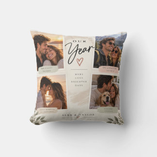Our Year Couple Photo Collage Pillow