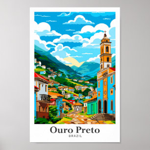 Ouro Preto Brazil Art Vintage Travel Illustration Poster
