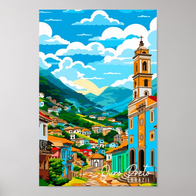 Ouro Preto Brazil vintage travel illustration Poster (Front)