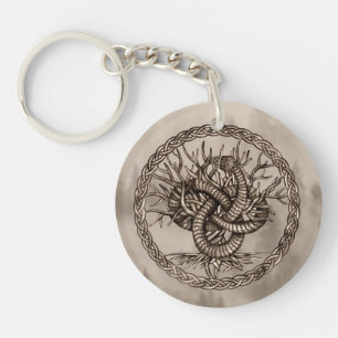Ouroboros Celtic Knot with Tree of Life Sepia Key Ring